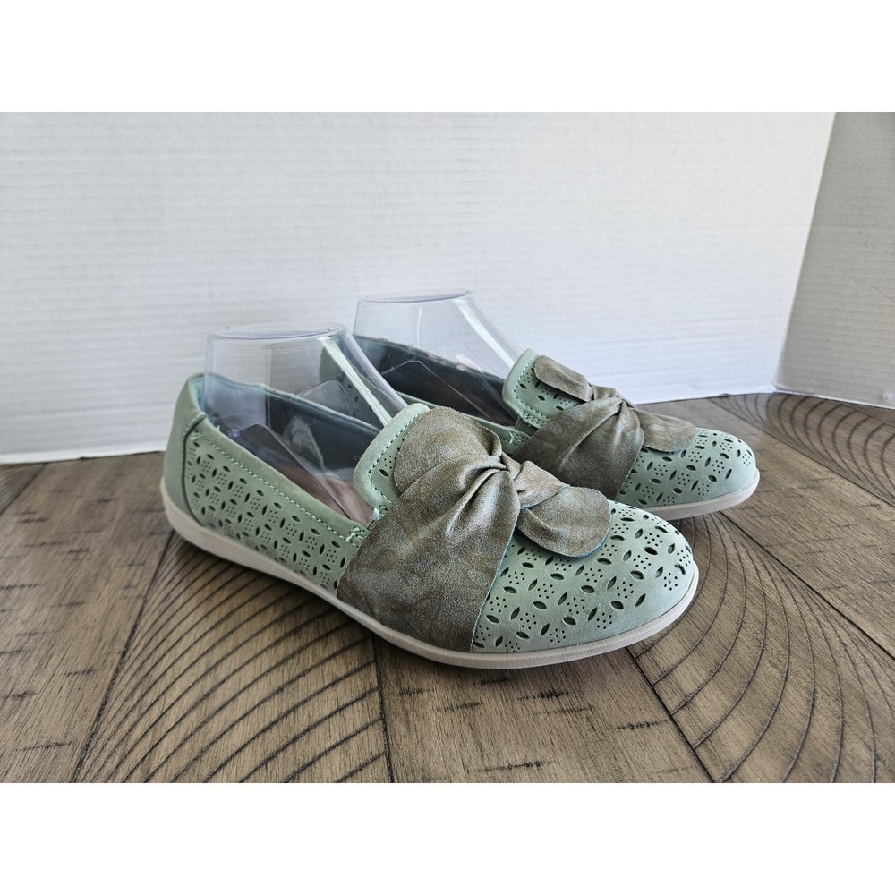 Earth Origins Shoes 9 Dusty Green Finley Nubuck Leather Knotted Scarf Coastal